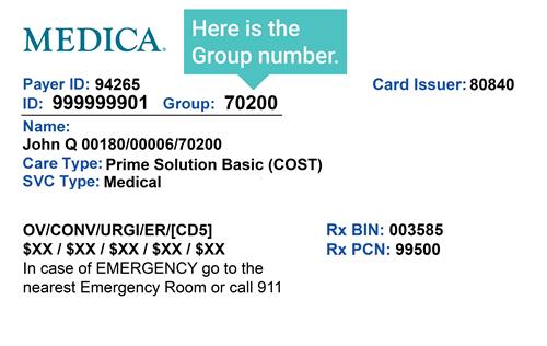 Sample image of a Medica Medicare ID card